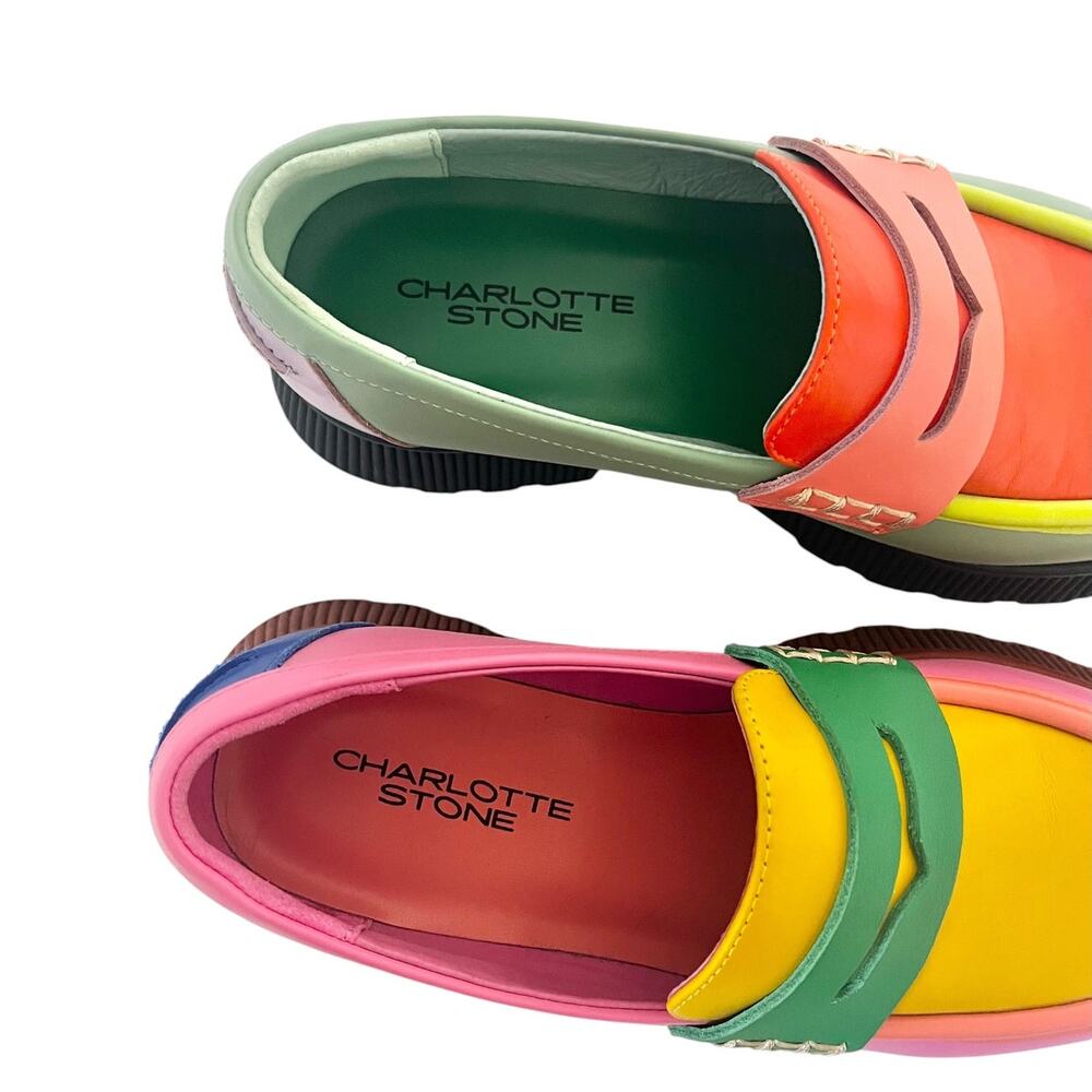 Charlotte Stone Adam Solimar Mismatched Colorblock Lug Sole Penny Loafer Size 7 - Picture 9 of 10